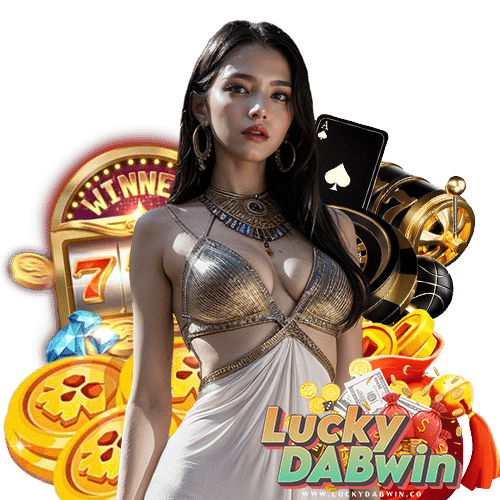 Elegant woman with casino elements backdrop.